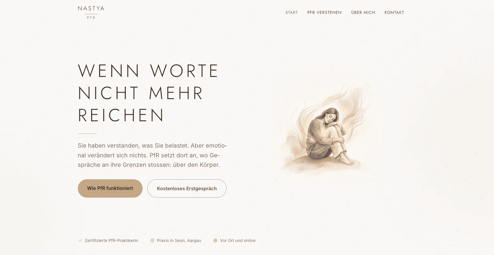 Hero-Screenshot der Website von Nastya PfR