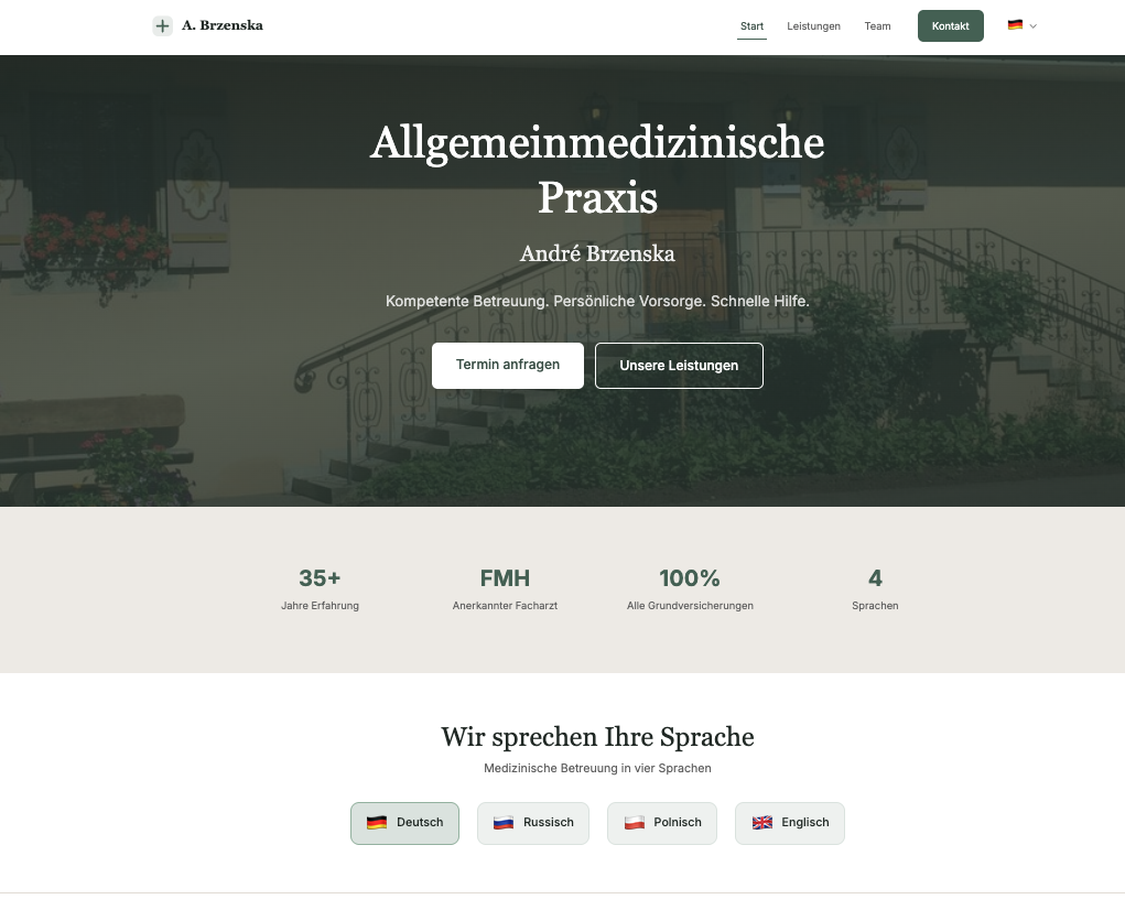 Neue Website arztpraxis-niederlenz.ch — modernes, responsives Design mit 4 Sprachen