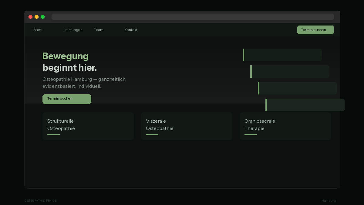 Website-Mockup: Osteopathie-Praxis Hamburg